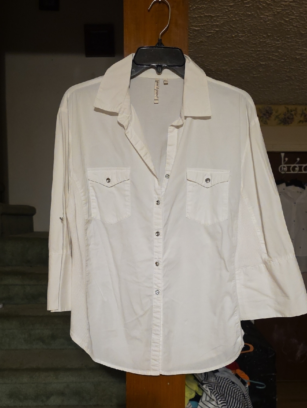 grand & greene Cream Button-Up Utility Blouse